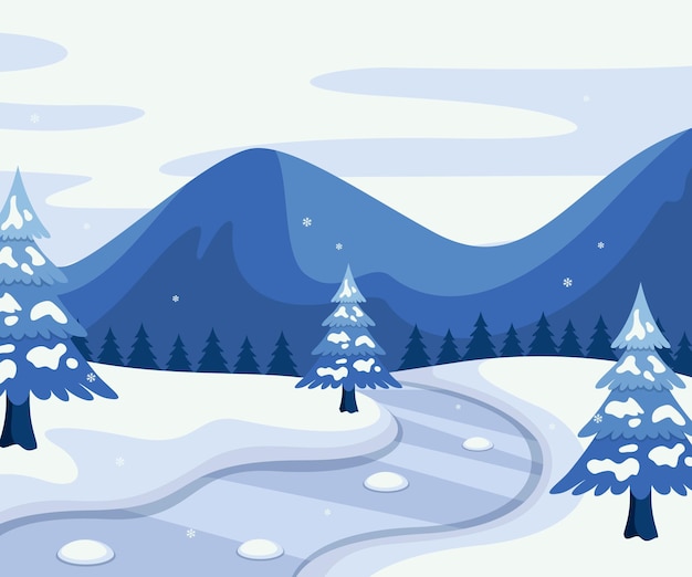 Ilustração de design de montanha de inverno para pôster de cartão-postal ou história de mídia social