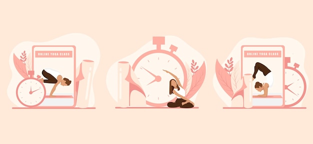 Ilustração de design de pacote plano de exercício de ioga