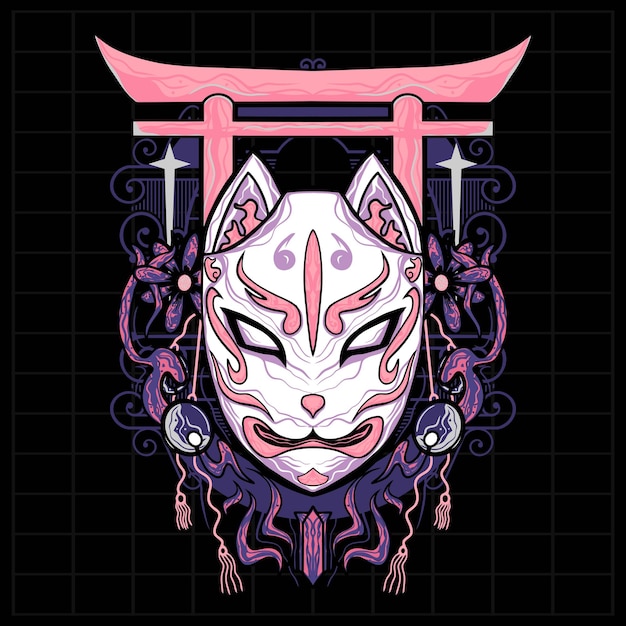 Ilustração de Design de Streetwear de Máscara Kitsune