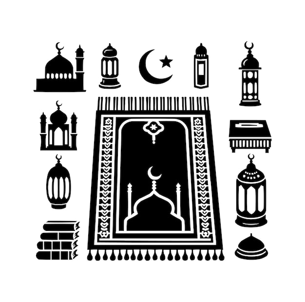 Ilustração de design de tapete de oração muçulmano vetorial