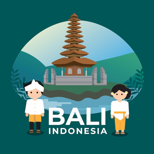 Ilustração de design plano de bali indonésia com pessoas balinesas