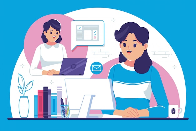 ilustração de design plano de trabalho remoto