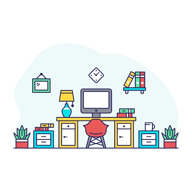 Ilustração de design plano do espaço de trabalho, vetor editável
