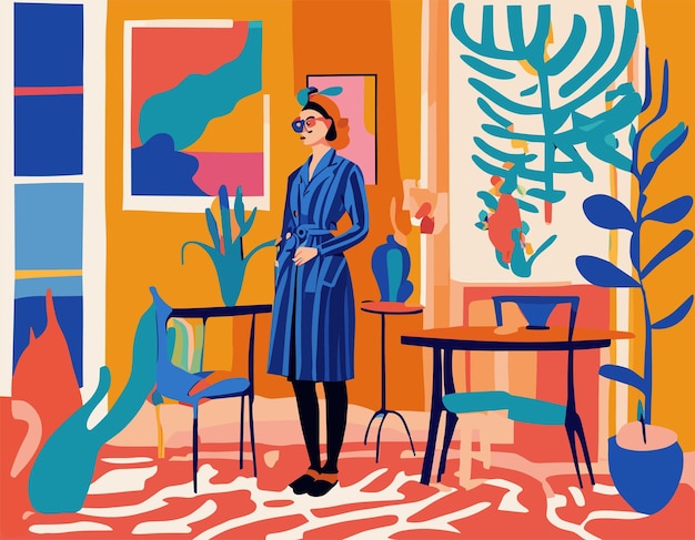 Ilustração de design plano inspirada nas obras de arte recortadas de Matisse