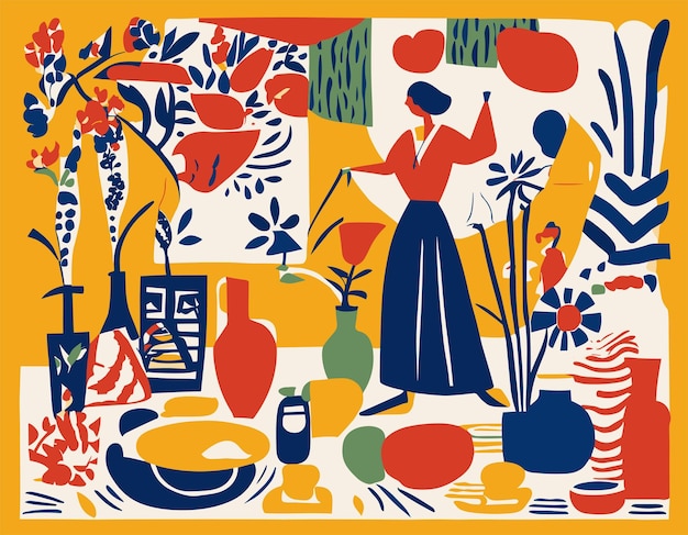 Ilustração de design plano inspirada nas obras de arte recortadas de Matisse