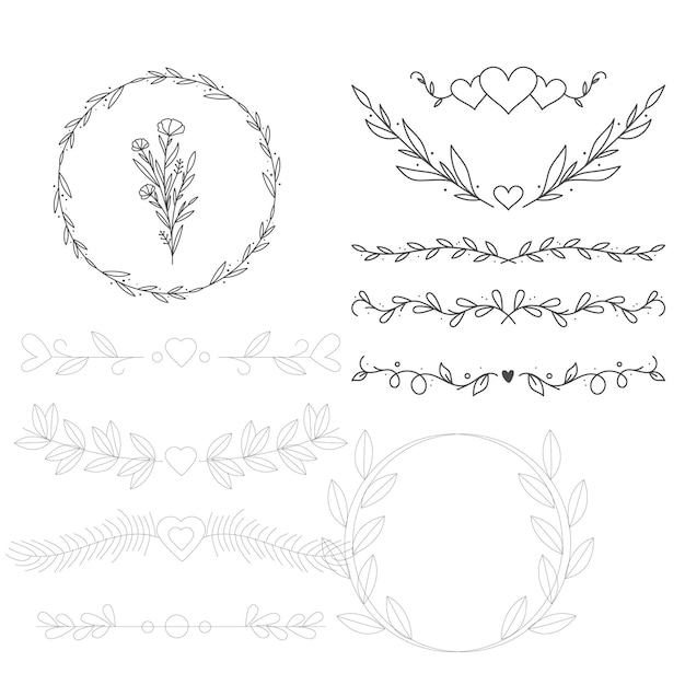 ilustração de design vetorial de coleção de ornamentos de casamento desenhados à mão