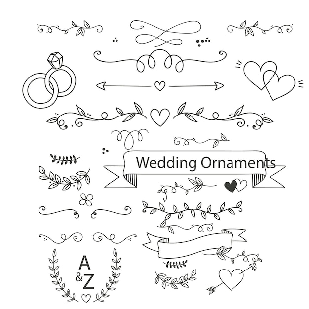 ilustração de design vetorial de coleção de ornamentos de casamento desenhados à mão