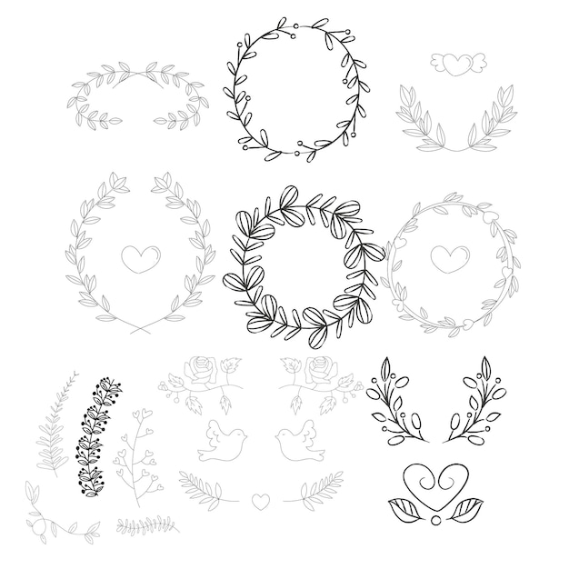ilustração de design vetorial de coleção de ornamentos de casamento desenhados à mão