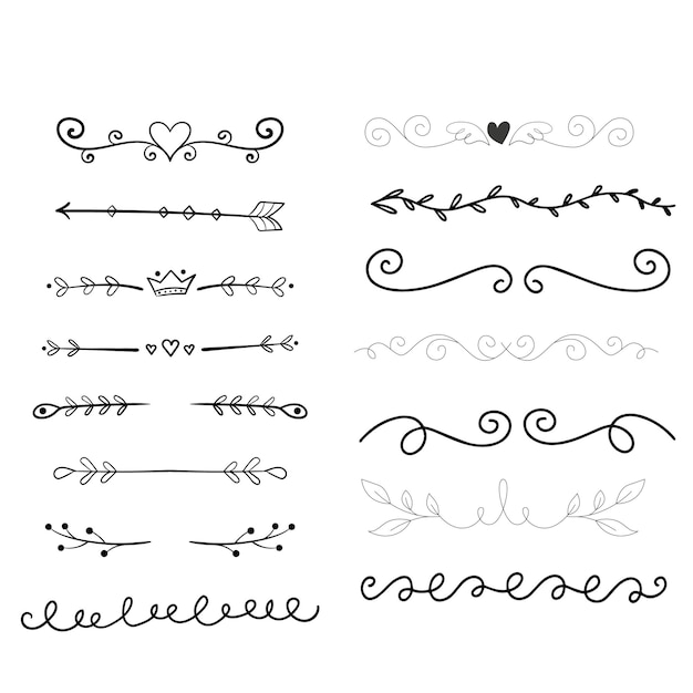 ilustração de design vetorial de coleção de ornamentos de casamento desenhados à mão