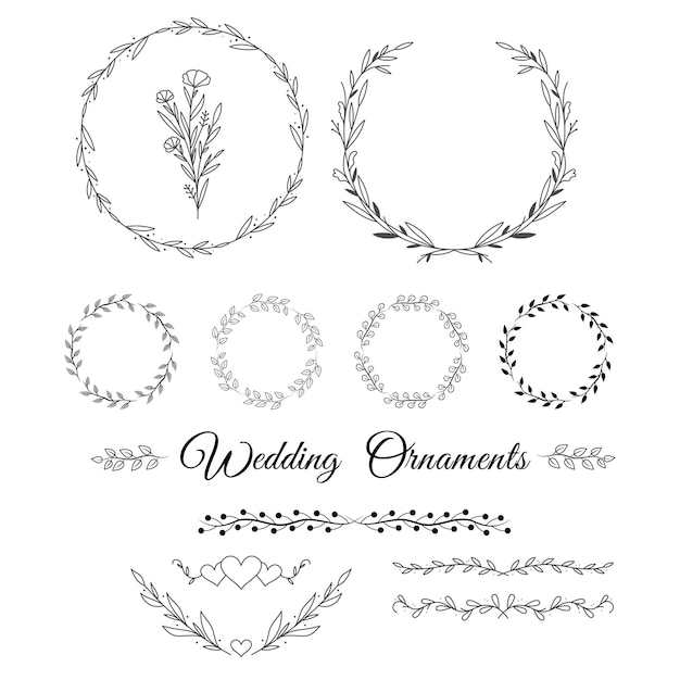 ilustração de design vetorial de coleção de ornamentos de casamento desenhados à mão