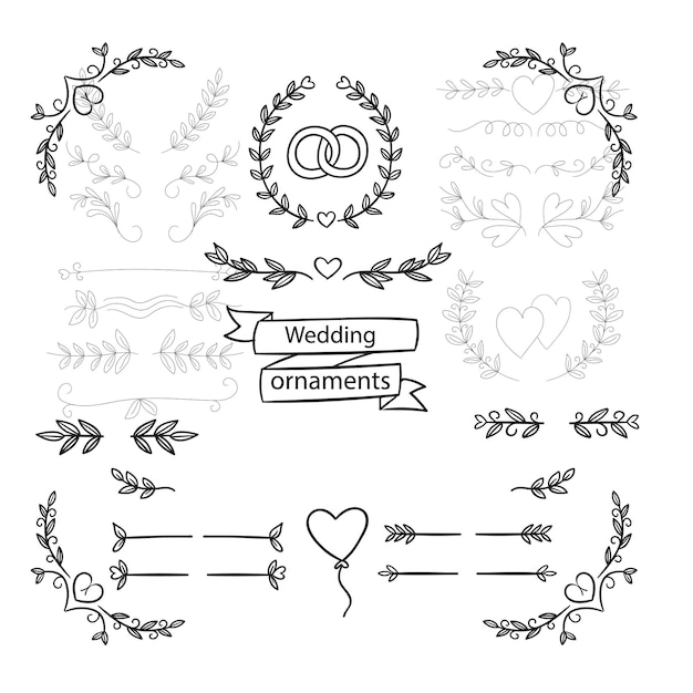 ilustração de design vetorial de coleção de ornamentos de casamento desenhados à mão