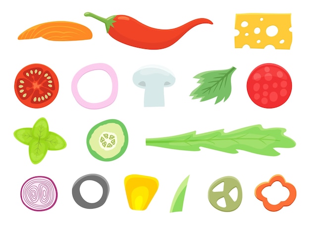 Ilustração de design vetorial de ingredientes de pizza