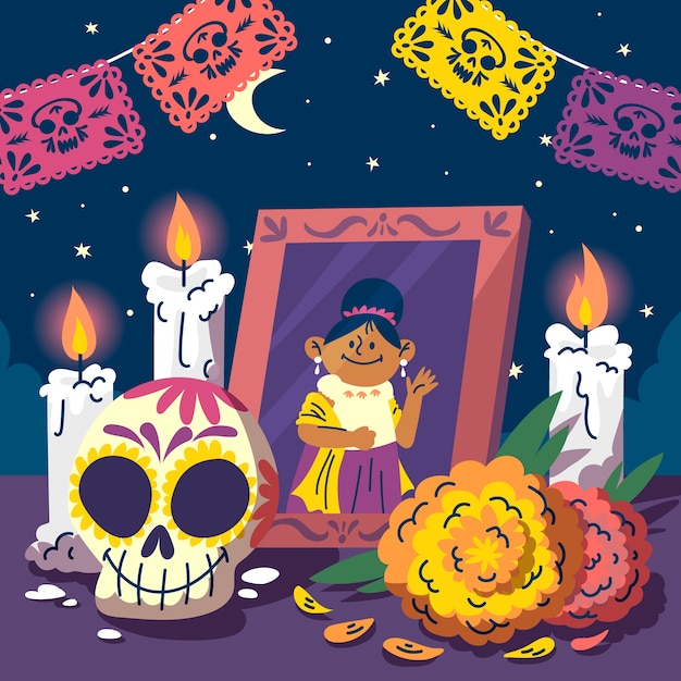 Ilustração de dia de muertos desenhada à mão