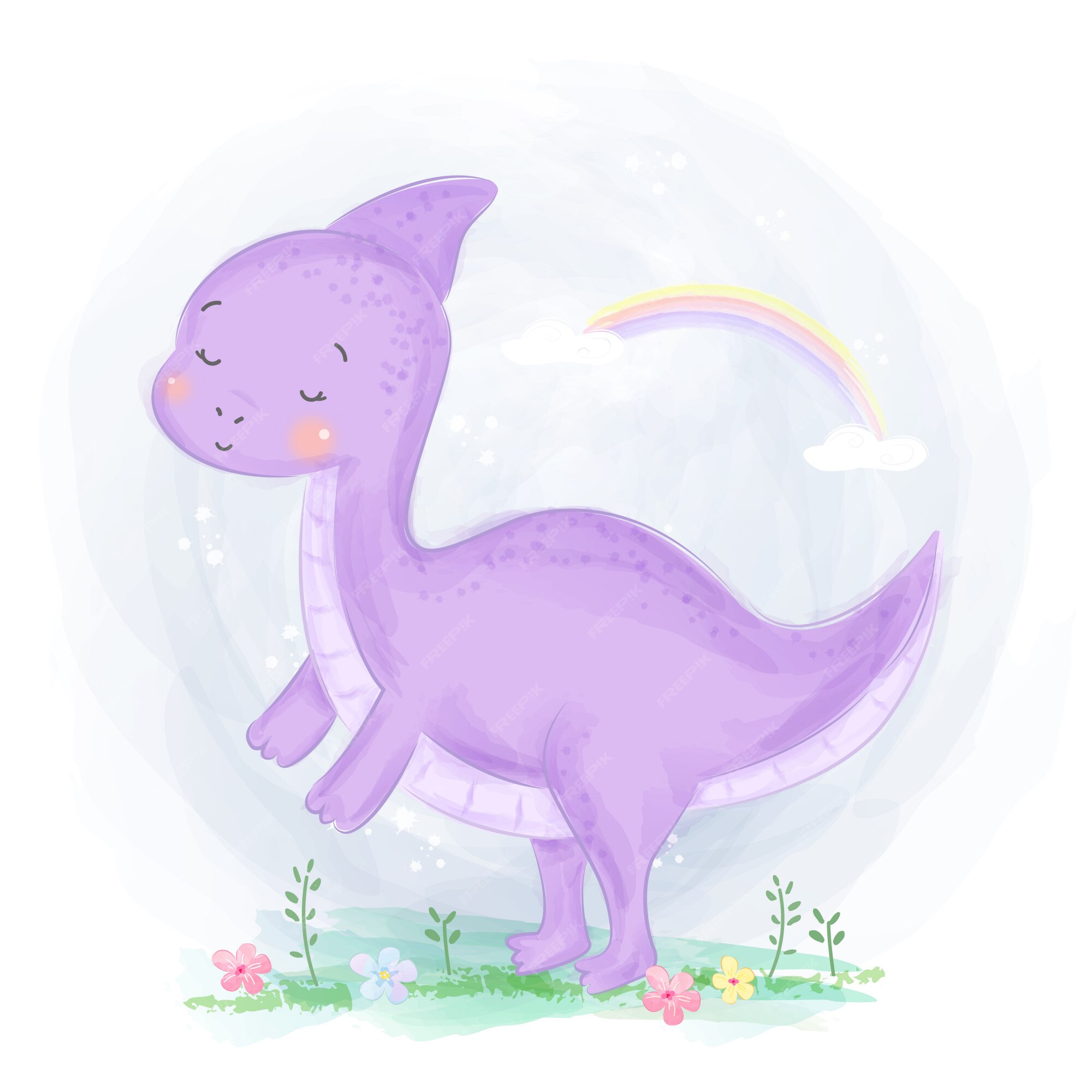 Ilustração de dinossauro roxo estilo aquarela, Vetor Premium