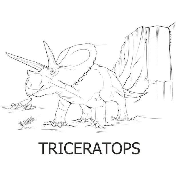 Ilustração de dinossauro Triceratops para livro de colorir para crianças