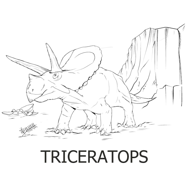 Ilustração de dinossauro triceratops para livro de colorir para crianças