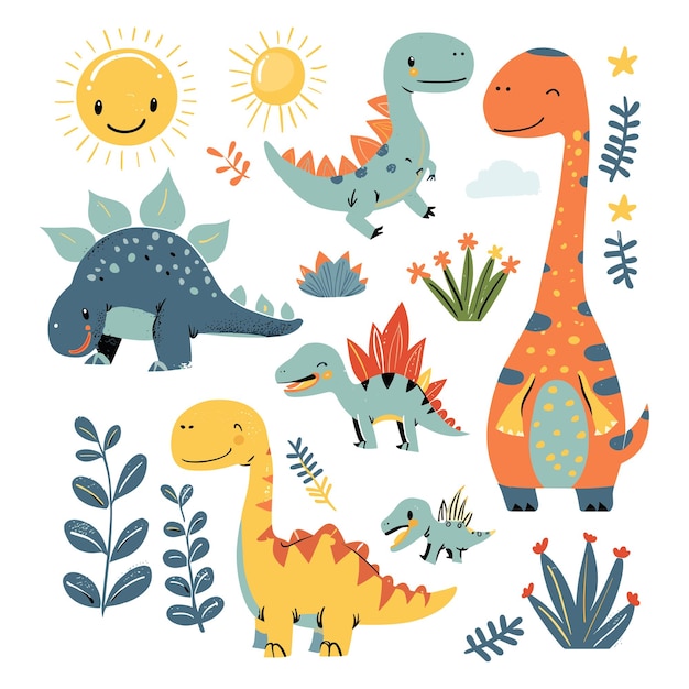 Ilustração de dinossauros bonitos sorrindo