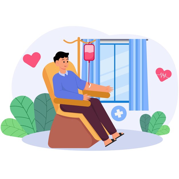 Vetor ilustração de doação de caridade_homem doando sangue