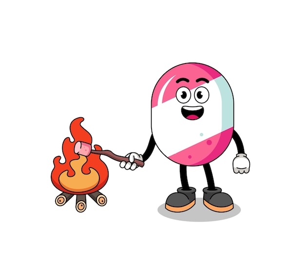 Ilustração de doces queimando um marshmallow