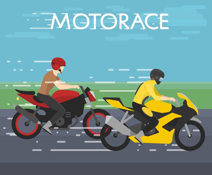 Vetor ilustração de dois motociclistas na corrida de automóveis, competição, estilo simples