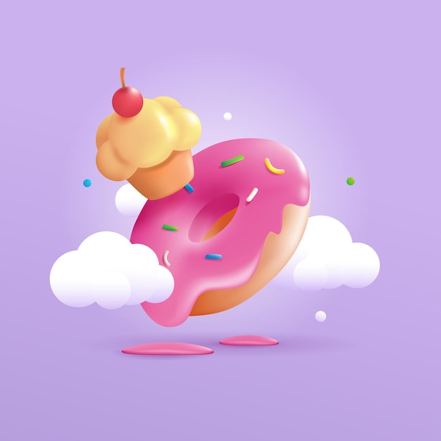 ILUSTRAÇÃO DE DONUT E BOLO DE VETOR 3D