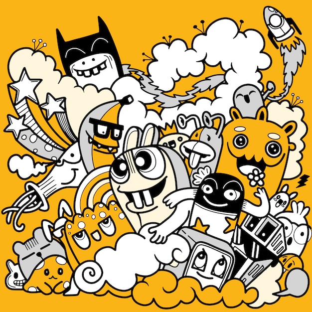 Ilustração de Doodle cute, Doodle set of funny monster