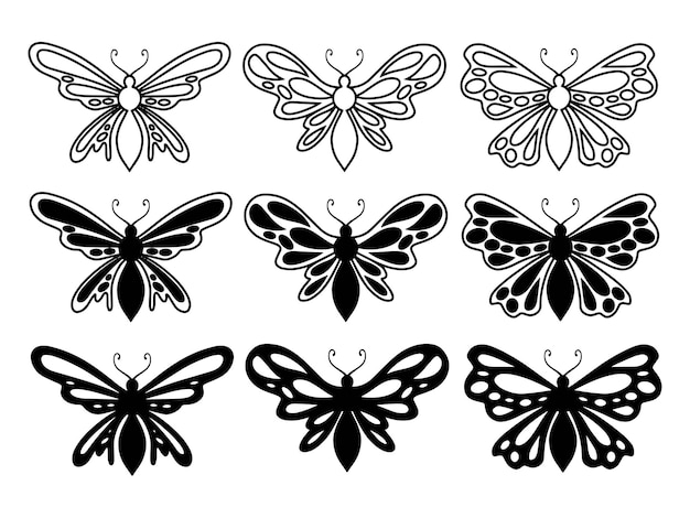 Ilustração de doodle de arte de linha de borboleta