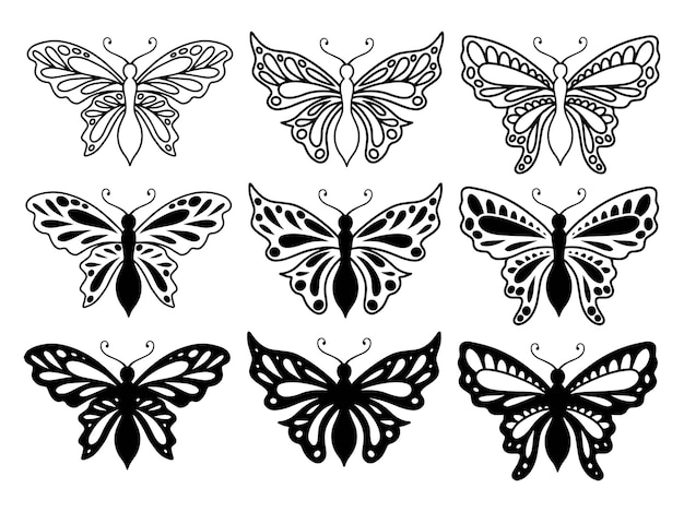 Ilustração de Doodle de Arte de Linha de Borboleta