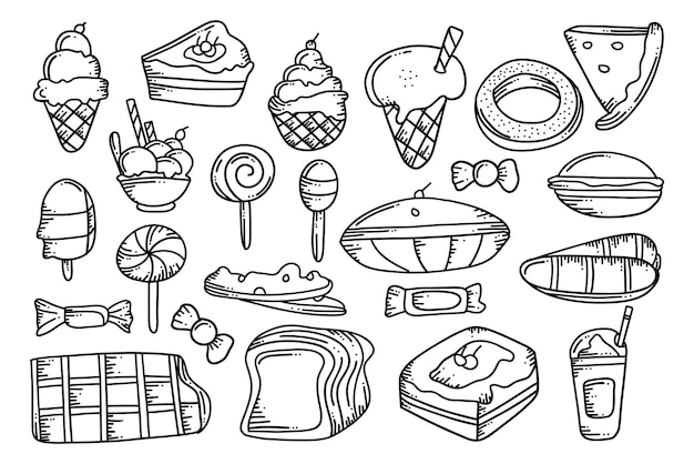 Ilustração de doodle de comida doce