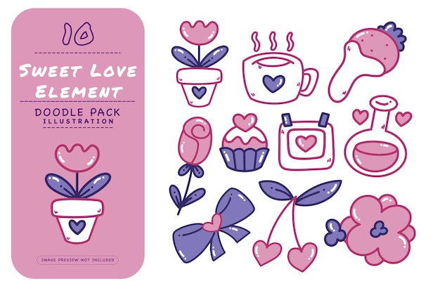 Ilustração de doodle de elemento de amor