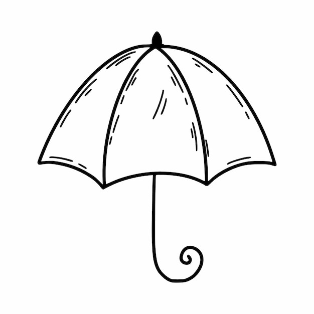 Ilustração de doodle de guarda-chuva bonito ícone preto e branco esboço do tempo à mão acessório de outono