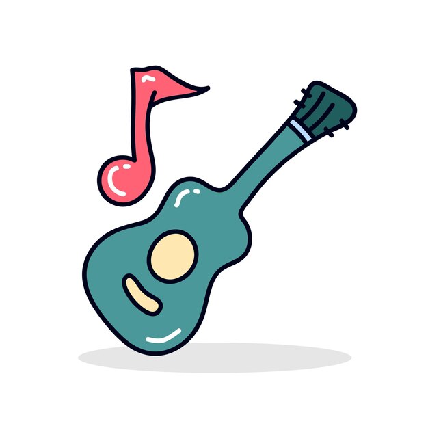 Vetor ilustração de doodle de guitarra acústica ilustração vetorial de cor plana conceito musical