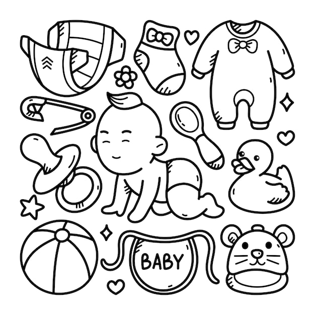 Ilustração de doodle de linha de bebê