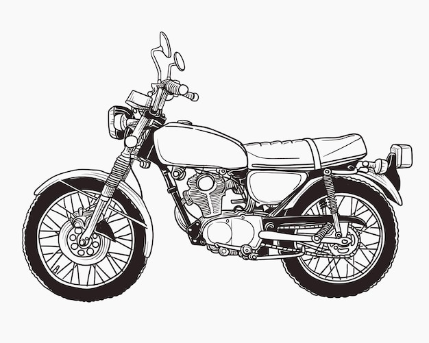 ilustração de doodle de motocicleta vintage com contorno