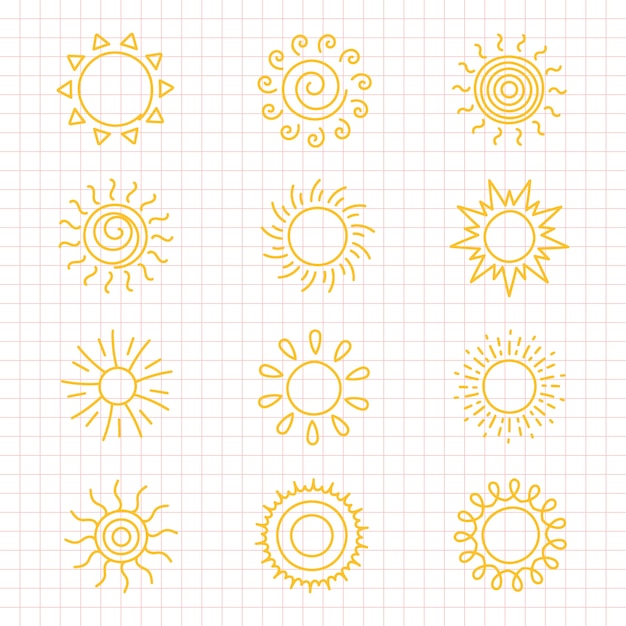 Ilustração de doodle de sol desenhada de mão