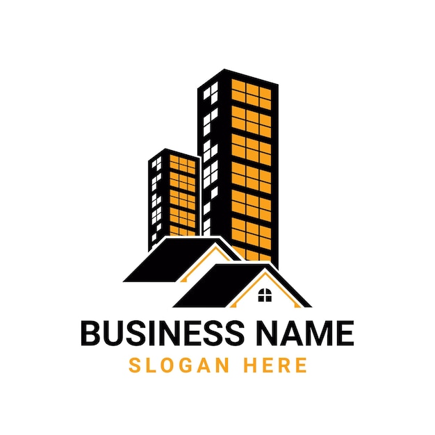 Ilustração de edifício e telhado para logotipo imobiliário