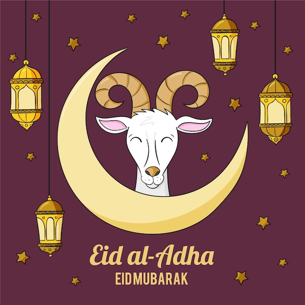 Vetor ilustração de eid al-adha desenhada à mão