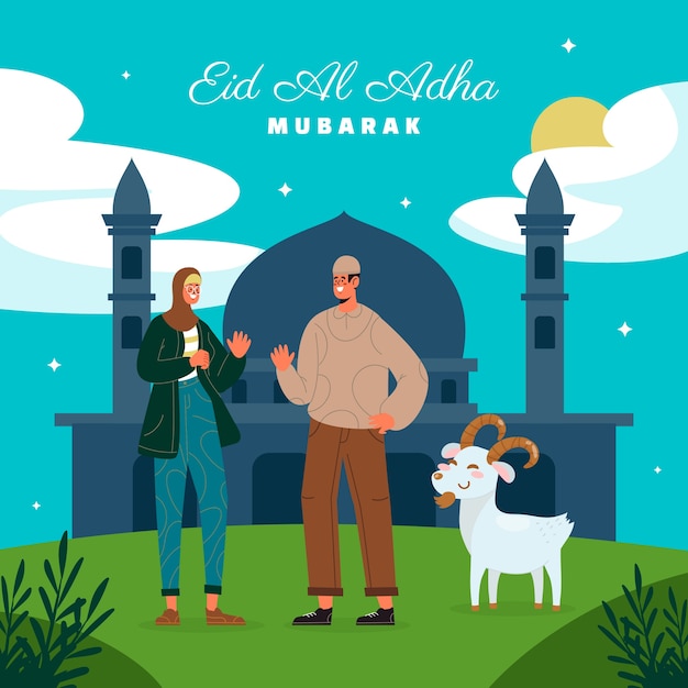 Vetor ilustração de eid al-adha desenhada à mão