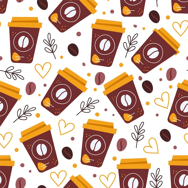 Ilustração de elemento de design de conceito de padrão de embrulho de capa sem costura de bebida quente de chá de café