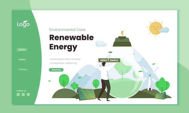 Ilustração de energia renovável verde no modelo da página de destino