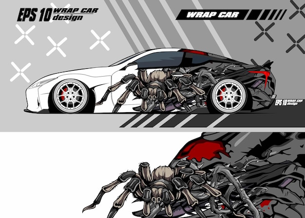 Ilustração de envoltório de decalque de carro aranha de vetor premium