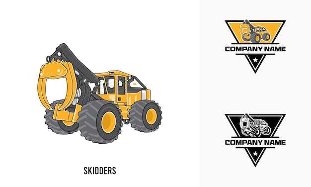 Ilustração de equipamento pesado skidders equipamento pesado skidder logo badge vector de modelo