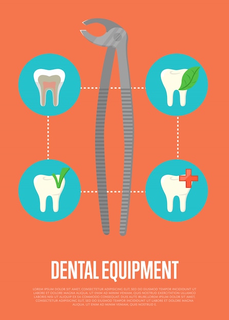 Vetor ilustração de equipamentos odontológicos com alicate de dentista