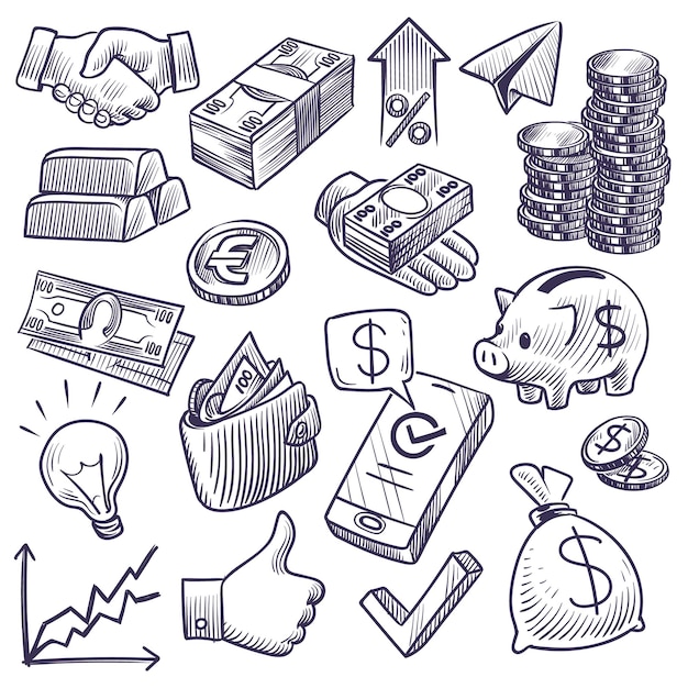 Vetor ilustração de esboço de dinheiro e bancos