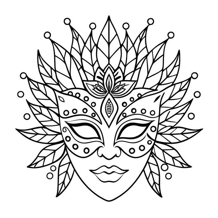Vetor ilustração de esboço de máscara bonita desenhada à mão para livro de colorir para adultos