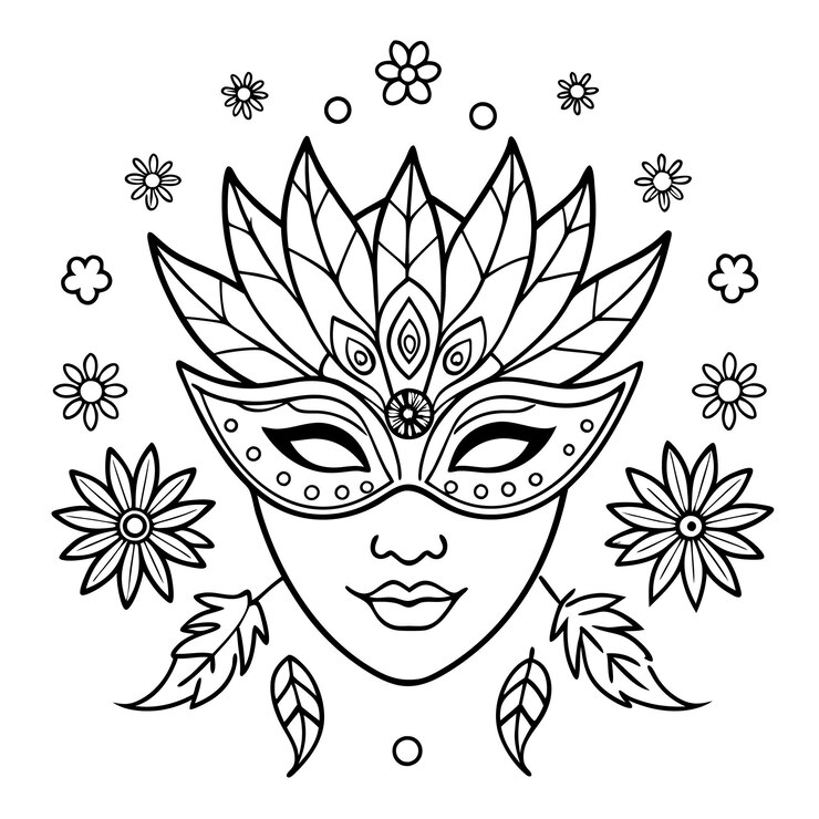 Vetor ilustração de esboço de máscara bonita desenhada à mão para livro de colorir para adultos