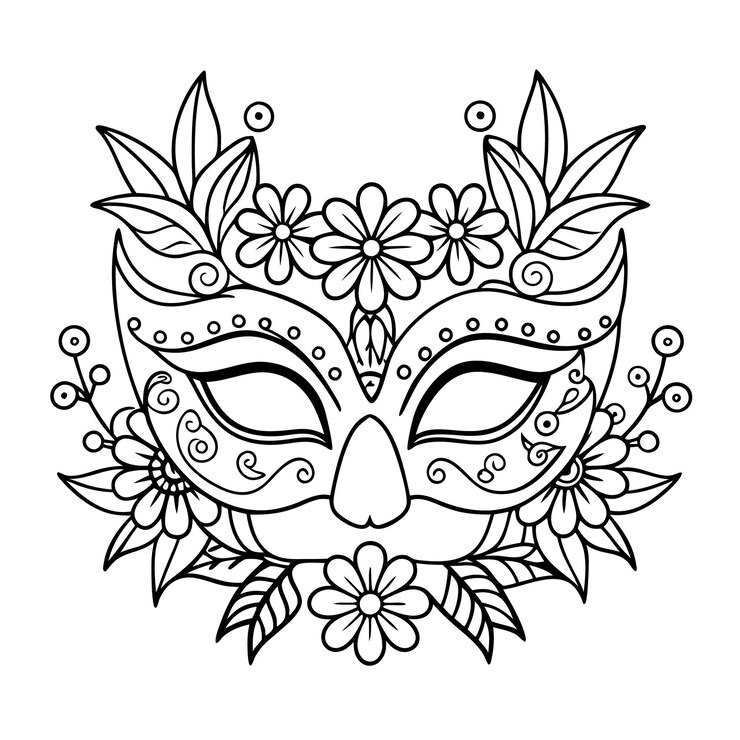 Vetor ilustração de esboço de máscara bonita desenhada à mão para livro de colorir para adultos