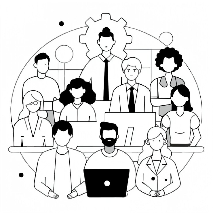 Vetor ilustração de esboço de pessoas que trabalham no escritório