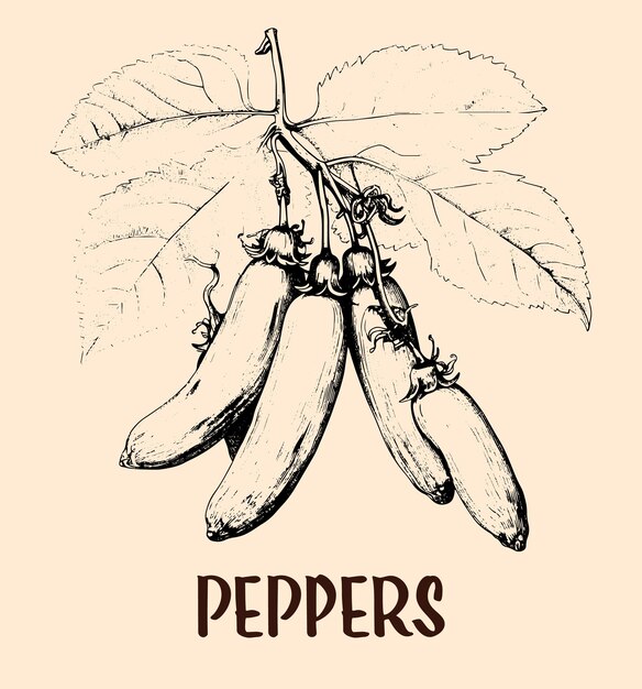 Vetor ilustração de esboço de pimentas desenhadas