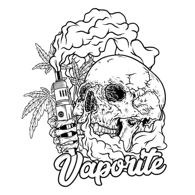 Ilustração de esboço de vaping de crânio vape